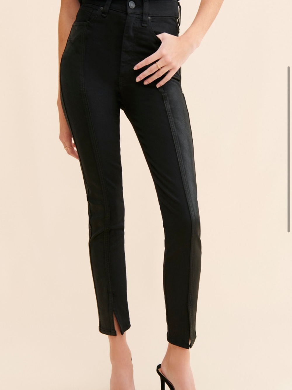 Hudson Jeans Coated Black Skinny Jeans with Ankle Slits